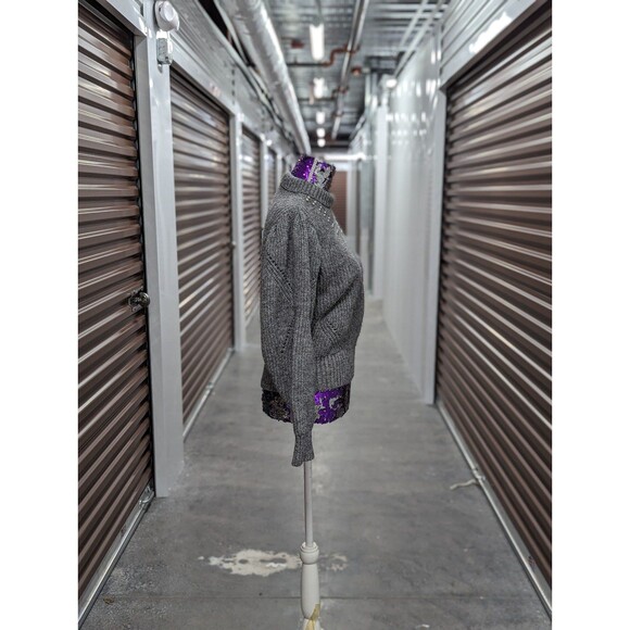 Guess Oversized Medium Pearl Embellished Grey Sweater mock neck - Picture 3 of 8